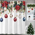 thumbnail image 2 of Shower Curtain Bathroom Set Christmas Bells Red Poinsettia Watercolor Waterproof Fabric Shower Curtains with Grommets&Hooks Pinecone Berry on White Privacy Bath Curtain for Bathtub 60x72in, 2 of 9