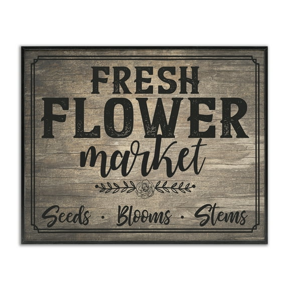 Stupell Industries Rustic Flower Market Text & Numbers Painting Black Framed Art Print Wall Art, 14 x 11