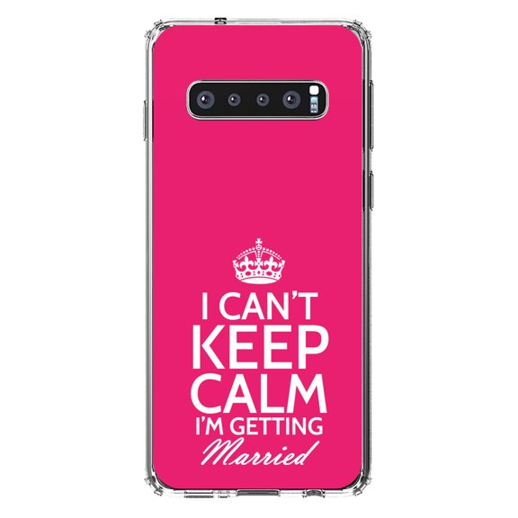 DistinctInk Clear Shockproof Hybrid Case for Samsung Galaxy S10  PLUS(6.4" Screen) - TPU Bumper, Acrylic Back, Tempered Glass Screen Protector - Can't Keep Calm I'm Getting Married