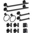 thumbnail image 1 of Juego de Accesorios de Baño 12 Piezas, Toalleros de Anillo + Toalleros de Barra + Portarrollos para Papel + Ganchos para Toallas + Soporte para Esponja Adhesivo (Negro), 1 of 4