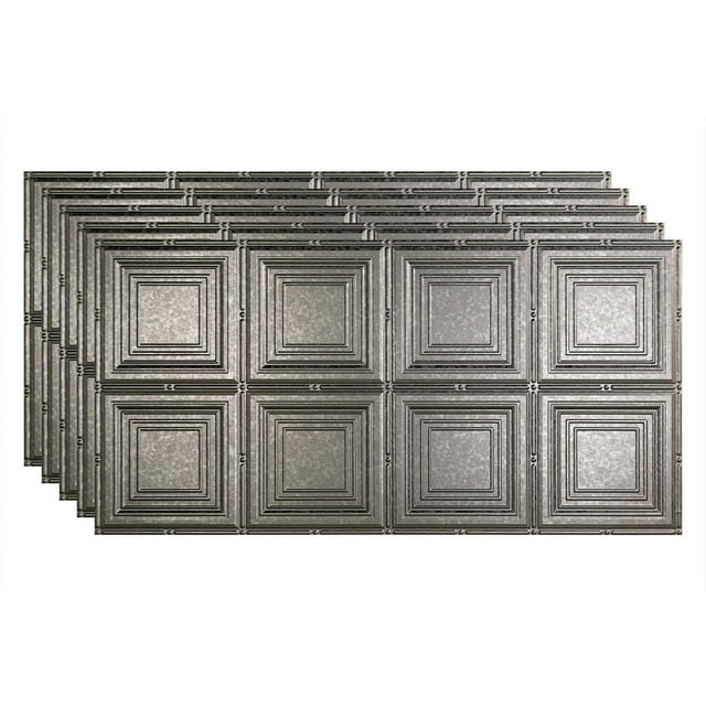 FASÄDE Portrait Decorative Vinyl 2ft x 4ft Glue Up Ceiling Panel in Galvanized Steel (5 Pack)
