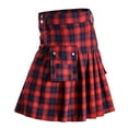thumbnail image 2 of fartey Men Scottish Utility Kilts Casual Pleated Plaid Print Skirts with Pockets High Waist Summer Tartan Skirts, 2 of 9
