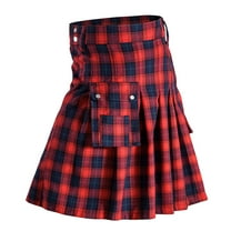 Isvgxsz Sweatpants Men Men Casual Fashion Have Pockets Plaid High-Waisted Skirt Pleated Skirt Short Skirt Father'S Day Gifts Red