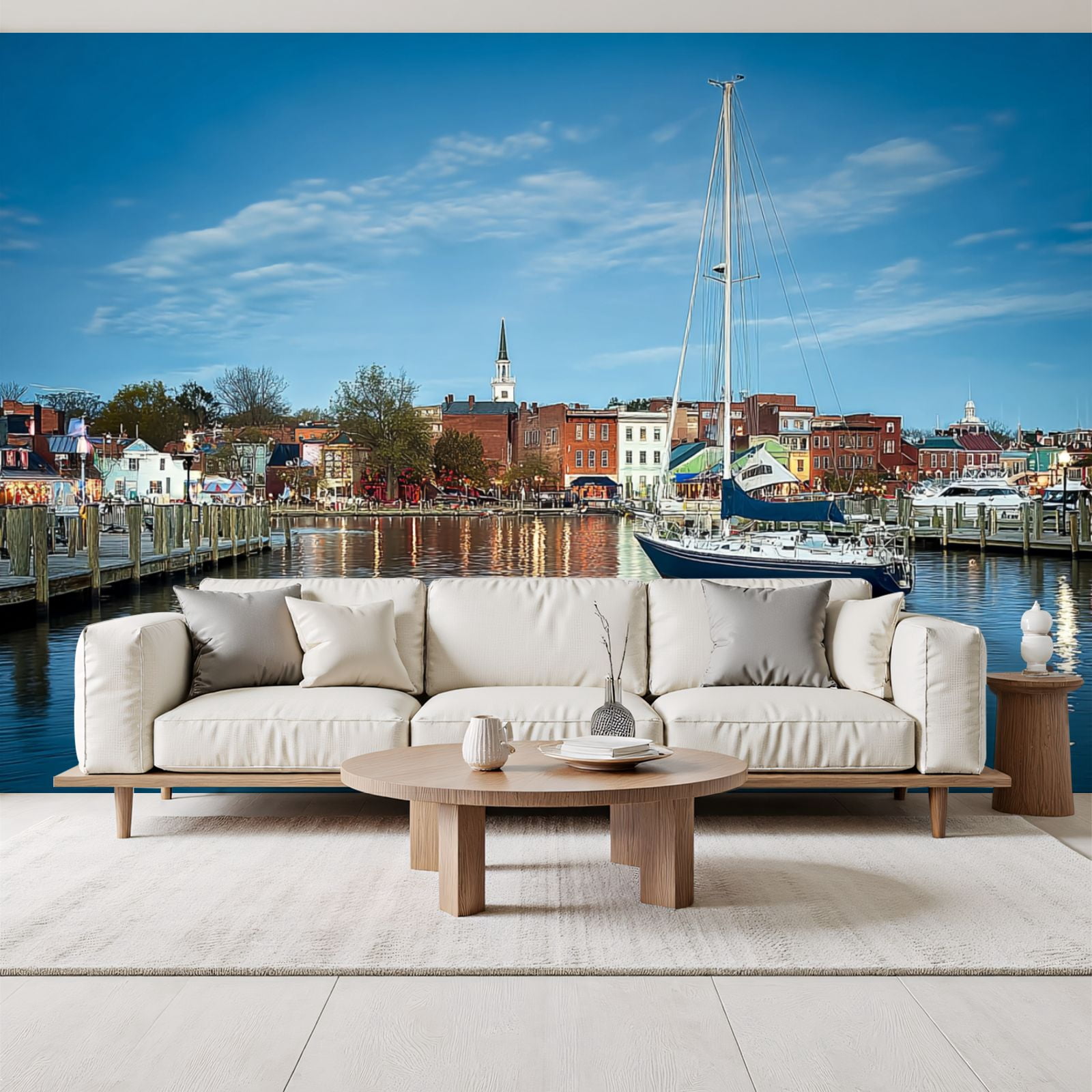 Wallpaper View boats by Annapolis Harbor city Peel and Stick Wall Murals 69"H x 96"W Removable PVC Wall Paper Self-Adhesive Wall Paintings Art Decor for Bedroom Living Room