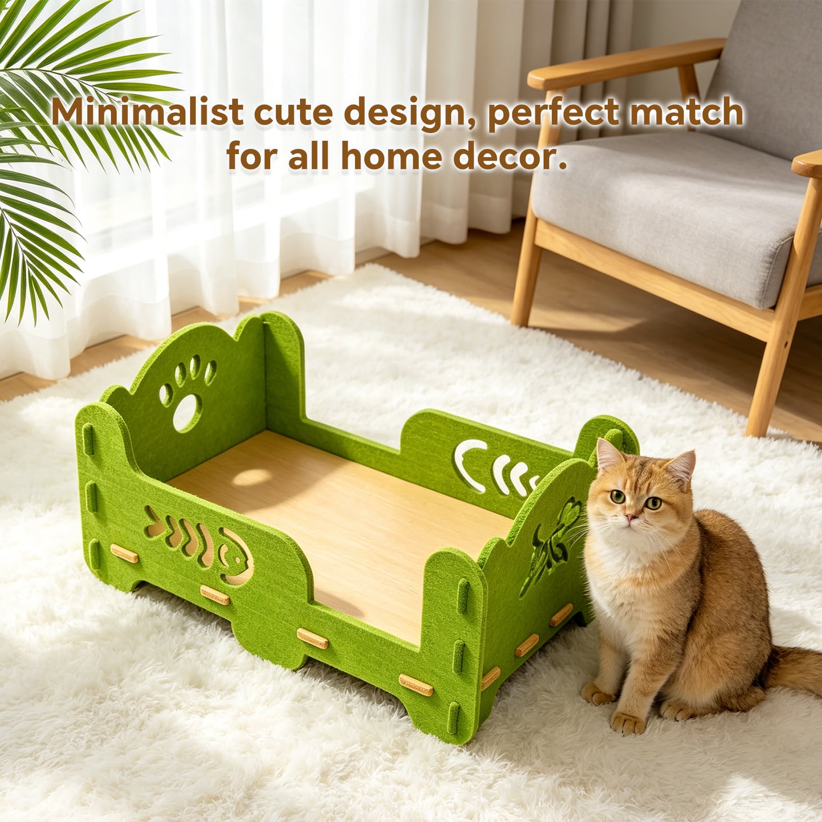 Felt Cat Bed, Portable Kitten Lounge House, Indoor Outdoor Pet Resting Bed, Furniture Protection Pet Supplies for Cats, Green 52x36x25cm