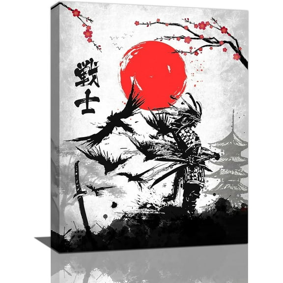 Aaheei Japanese Wall Art Samurai Cherry Blossom Pictures Wall Decor Warrior Canvas Prints Poster Artwork Paintings Home Office Decorations For Bathroom Kitchen Bedroom Living Room