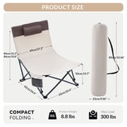 WTVIDAS Set of 2 Folding Low Reclining Beach Chairs, 4-Position Lay Flat with Headrest & Side Pocket for Camping Lawn Outdoor