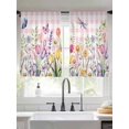 thumbnail image 2 of Wildflowers Sheer Curtains 54 Inch Length 2 Panels Set Window Treatments, Spring Watercolor Tulip Floral Leaf Pink Plaid Rod Pocket Semi Curtains for Living Room/Bedroom/Kitchen Décor, 104"W x 54"L, 2 of 7