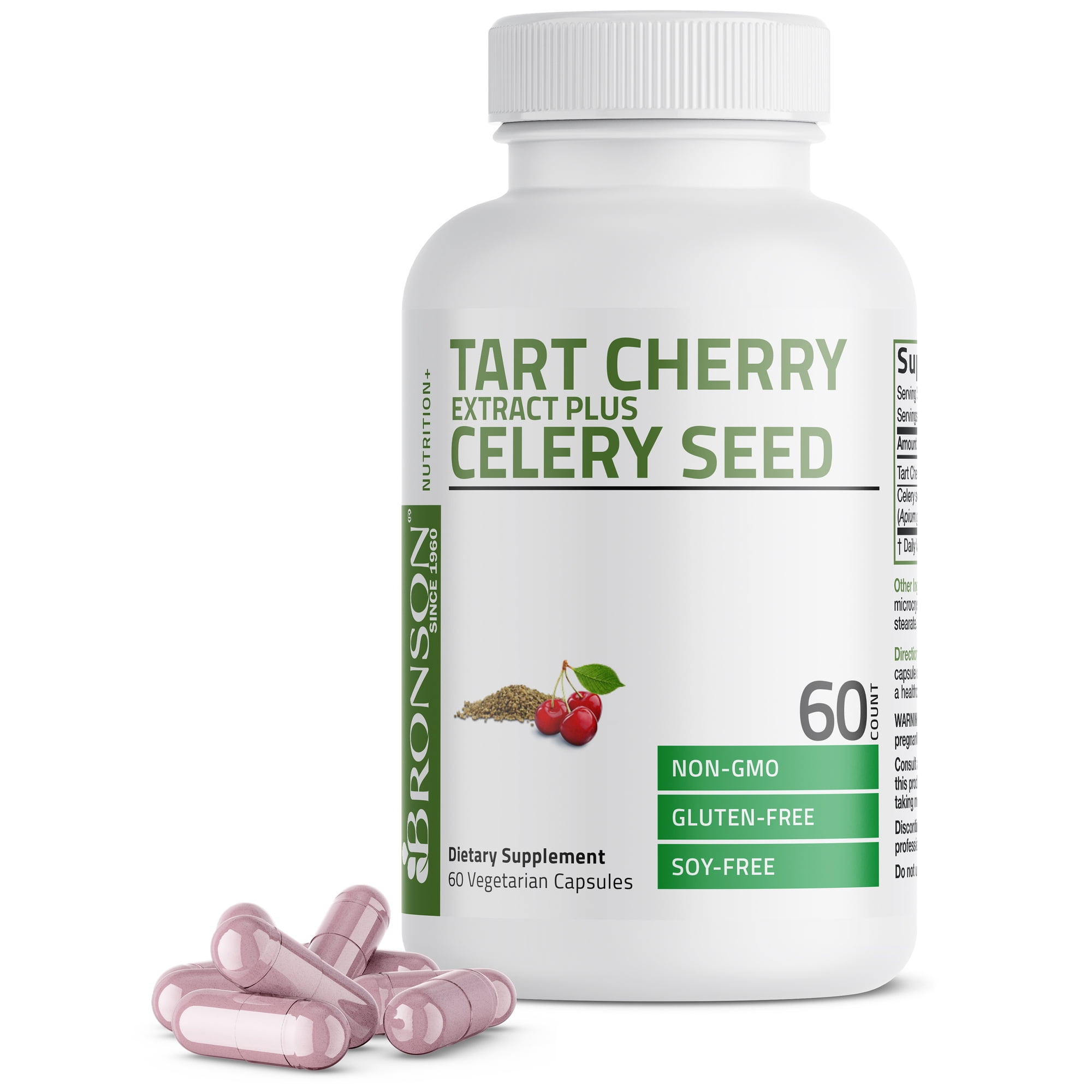 Bronson Tart Cherry Extract Capsules with Celery Seed Powerful Uric Acid Cleanse Joint Support & Muscle Recovery, 60 Capsules