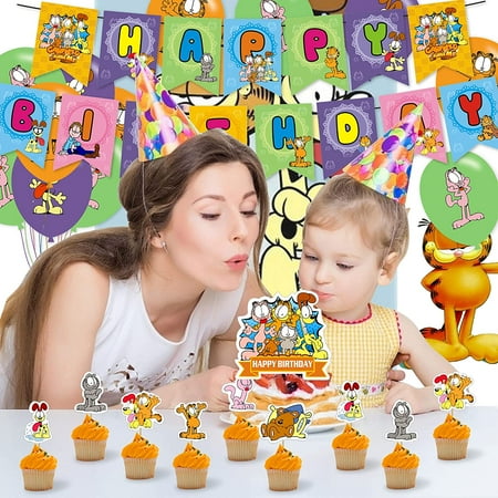 Garfield Party Upplies Cartoon Lazy Cat Birthday Party Decorations For Cute Garfield Theme Birthday Party For Baby Hower With Happy Birthday Banner Cake Topper Cupcake Toppers Balloons Walmart Canada