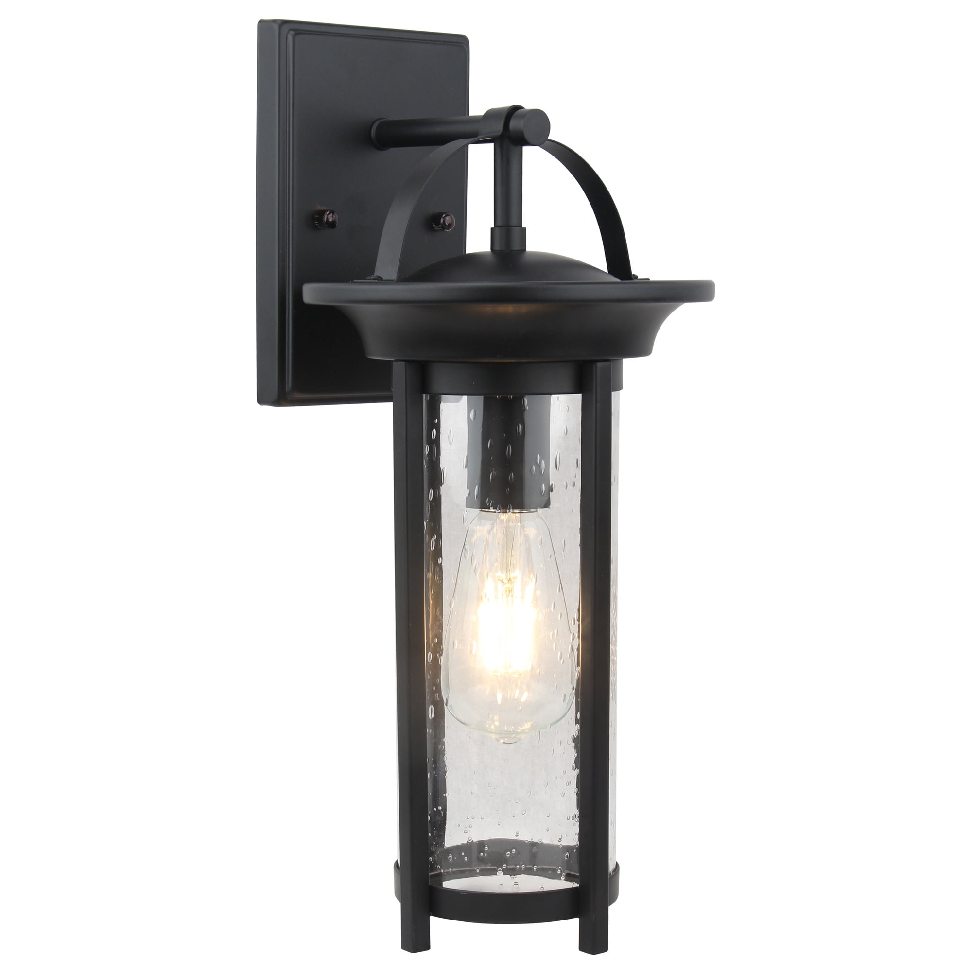 Design House Chapel Ridge 1-Light LED Indoor/Outdoor Dimmable Wall Light with Clear Seedy Glass Shade, Black
