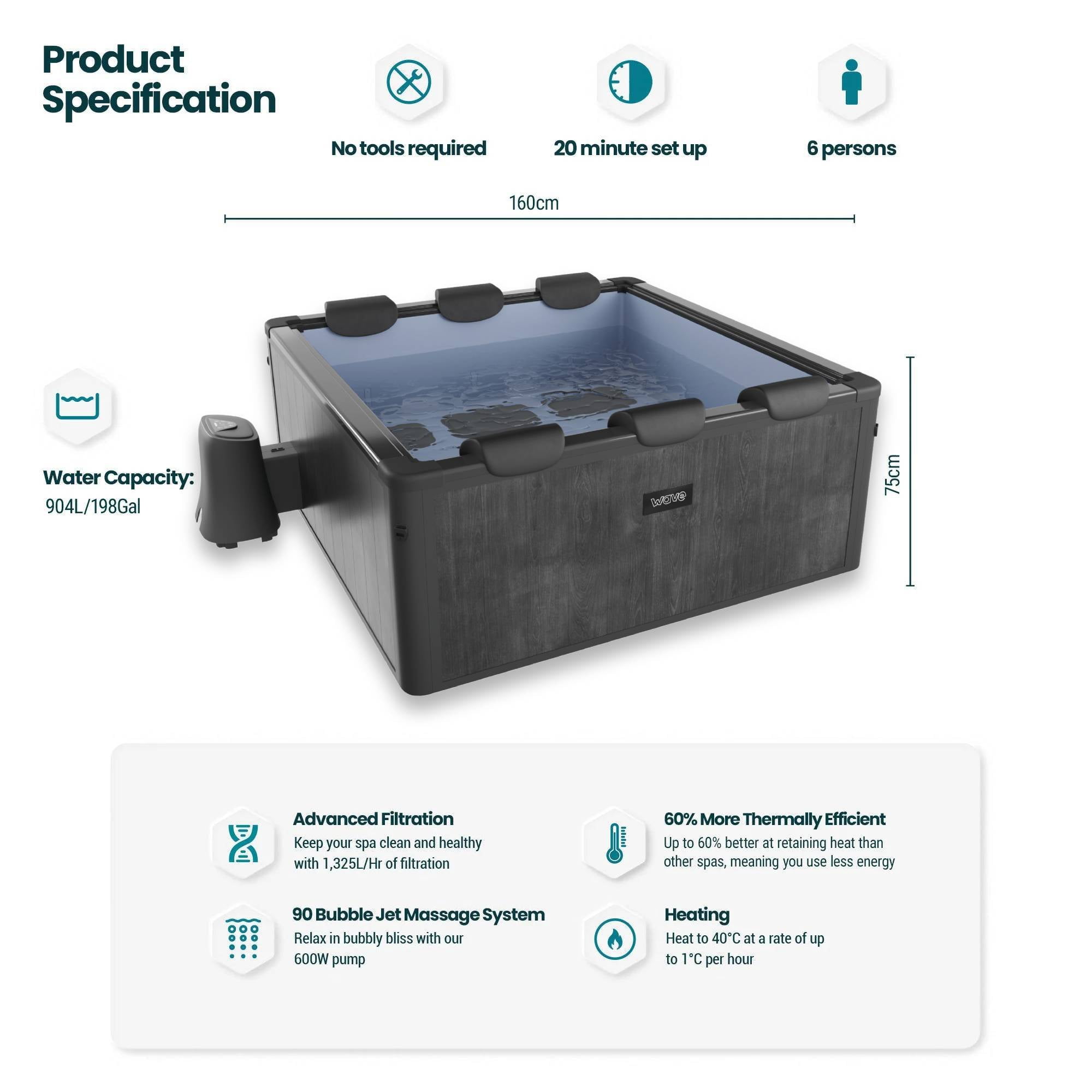 Adriatic | 6 Person Square Aluminium Frame Hot Tub | Black Wood