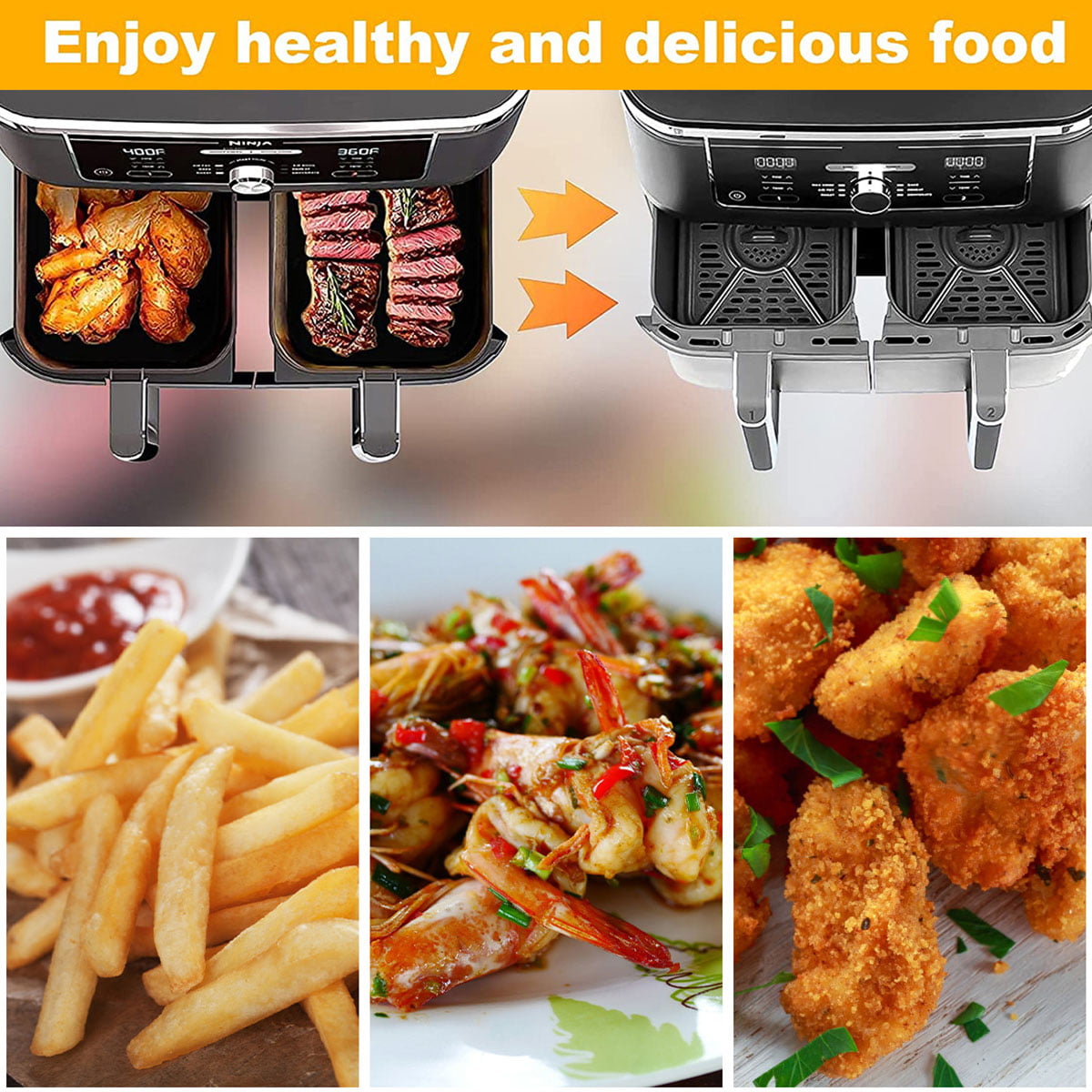 RHM Dual Basket Air Fryer Accessories Fit for Ninja Foodi DZ201 & Other  8Quart Dual Zone Air Fryers, Including Skewer Stand, Air Fryer Rack,  Silicone
