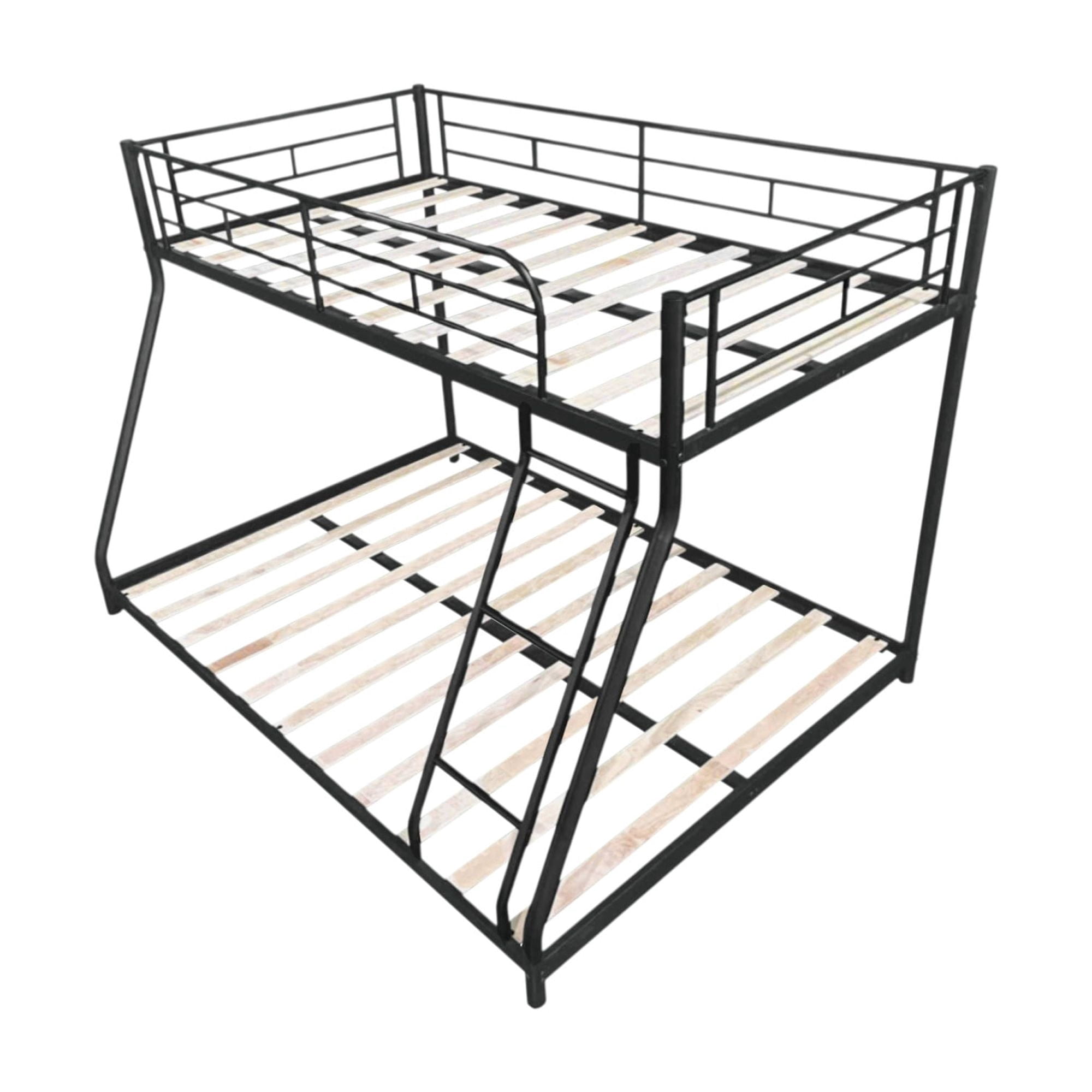 Full Bunk Bed, Twin Over Full Bunk Bed - Metal Frame with Noise Free Wood Slats and Center Support, Full-Length Safety Guardrail, Low Profile Design for Stability, Easy Assembly, Black
