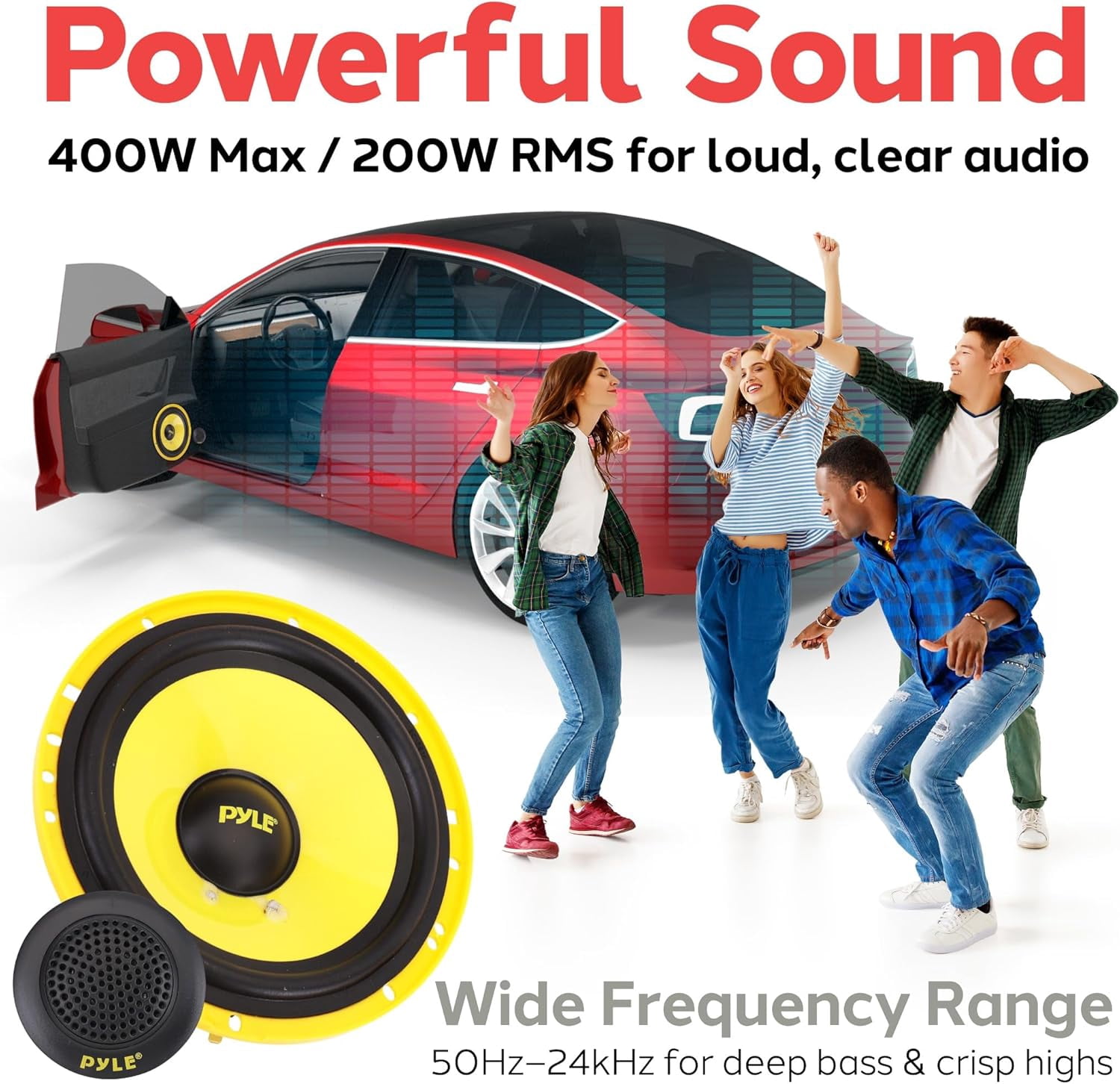 Pyle 2-Way 6.5" Component Speakers - 400W, Butyl Rubber Surround, Electroplated Basket