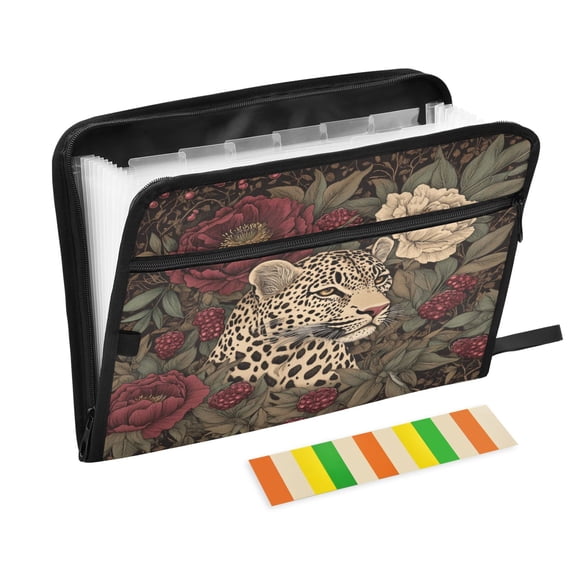 WOBOGO Roses Leopard Expanding File Folder Letter Size Accordion Filing Organizer 13 Pocket Separate Organ Pocket