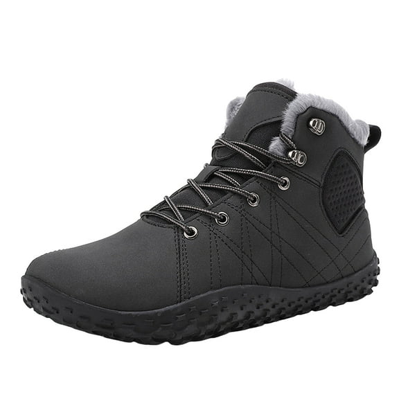 Mens Fleece Lined Snow Boots Winter Warm Lace Up Lightweight Hiking Booties Outdoor Non Slip Work Shoes