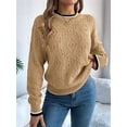 thumbnail image 6 of Sweaters for Women Striped Trim Drop Shoulder Sweater Sweaters Khaki S, 6 of 8