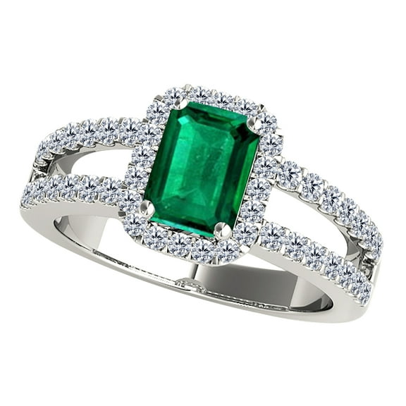 AoneJewelry Aone Jewelry 10K Solid White Gold Natural Diamond Ring with 2 Carat (I-J, I1-I2) Emerald Cut Emerald