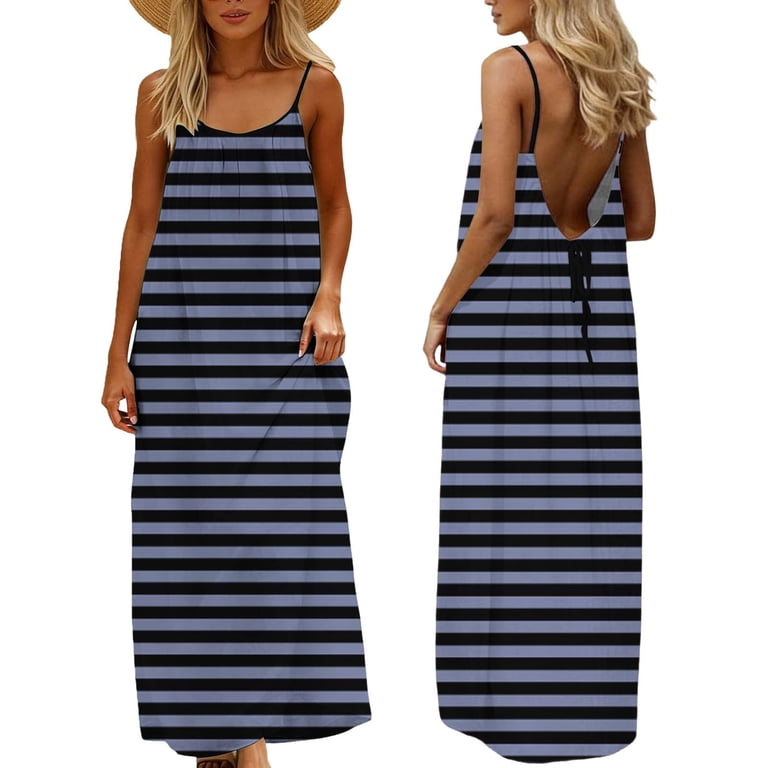 Avrnliq Womens Striped Spaghetti Strap Maxi Dress Casual Backless Tie-Back Sleeveless Loose Summer Beach Long Dress,Size 3XL Avrnliq Womens Striped Spaghetti Strap Maxi Dress Casual Backless Tie-Back Sleeveless Loose Summer Beach Long Dress,Size 3XL