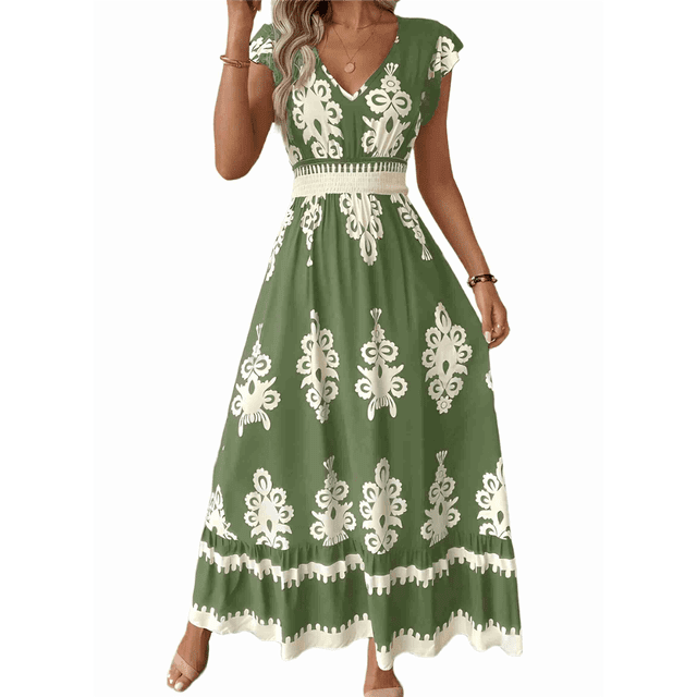 Vestidos de Verano para Mujer 2025, Informales, con Mangas con Volantes, Estilo Bohemio, para Playa, Color Verde , Talla XL