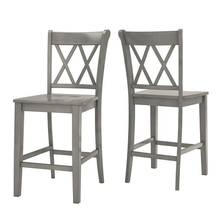 Oak Counter Height Side Chair - Weston Home Farmhouse Vintage Double X Solid Wood Counter Height Chair, Set of 2, Multiple Finishes