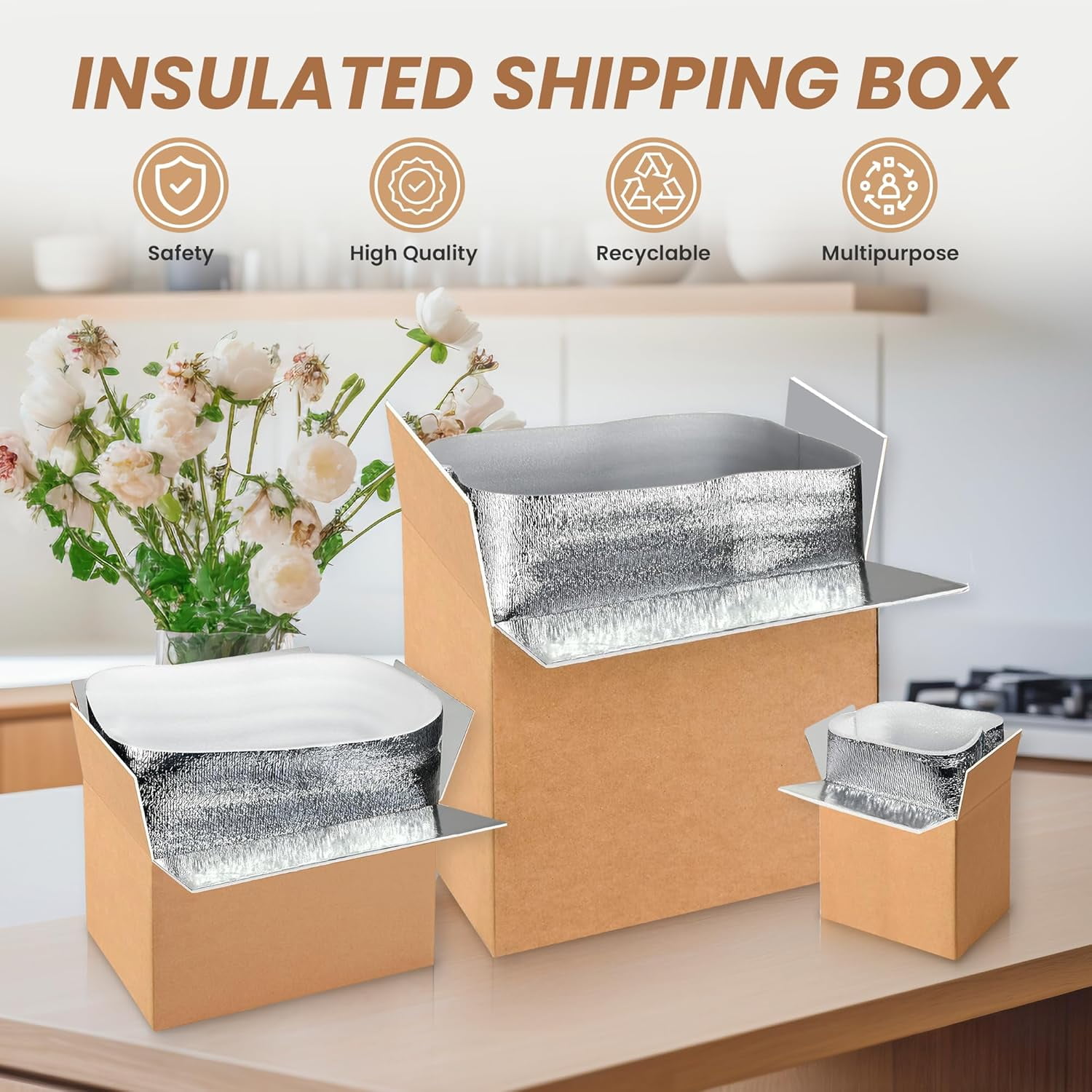 4 Pack Insulated Shipping Boxes with Aluminum Foil Liner,Thermal Insulation Cold Pack Shipping Boxes for Frozen, Reusable Styrofoam Cooler Box, Small Mailing Box, 6''x5''x9''