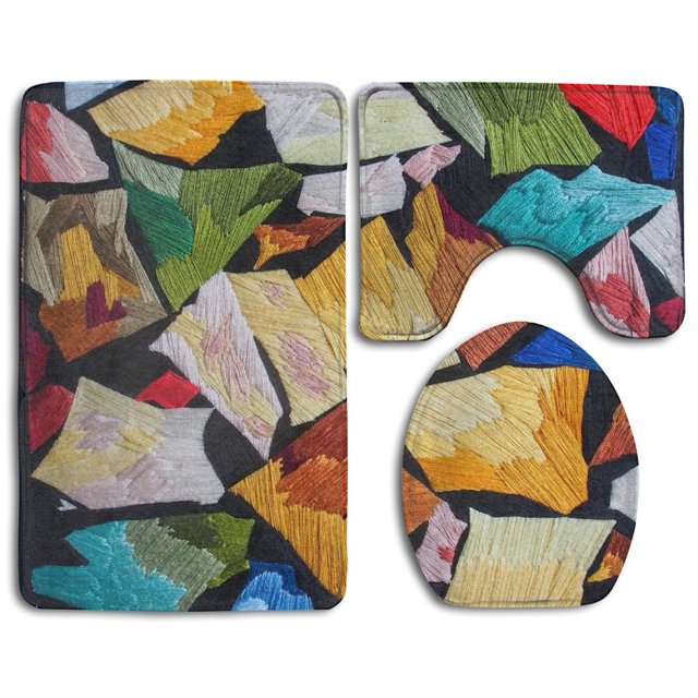 ABPHQTO Paño de color Juego de alfombras de baño de 3 piezas Alfombra de baño Alfombra de contorno y tapa de inodoro ABPHQTO Cont-CHAPPLE-10622