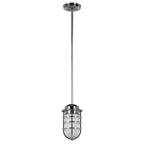 Design House-PC Seaton Classic Industrial 1-Light Indoor Dimmable Pendant with Removeable Metal Wire Cage and White Opal Frosted Glass in Polished Chrome