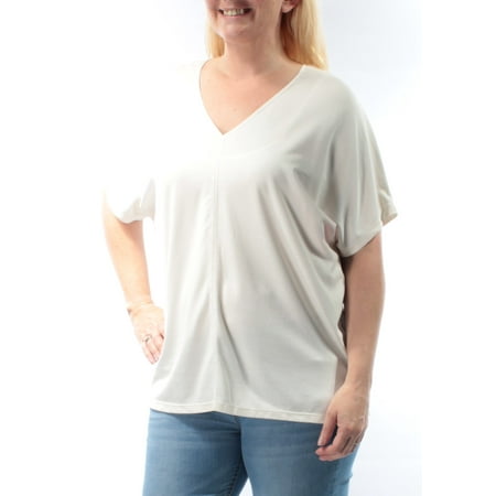 Lace Short In Cream - BAR III Womens Cream Short Sleeve V Neck Top Size: L