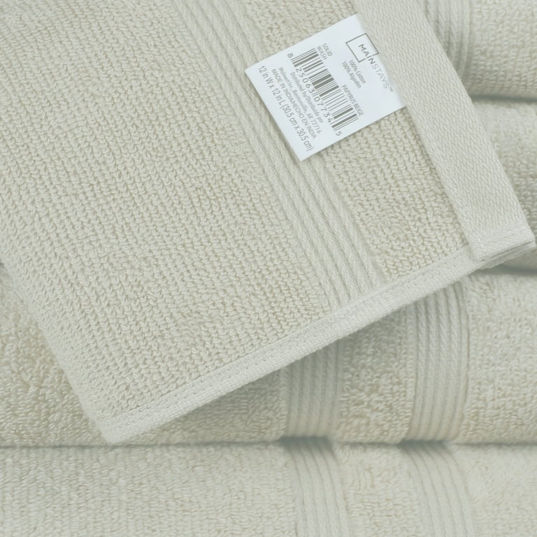 Mainstays 6 Piece Textures Cotton Bath Towel Set, Beige 