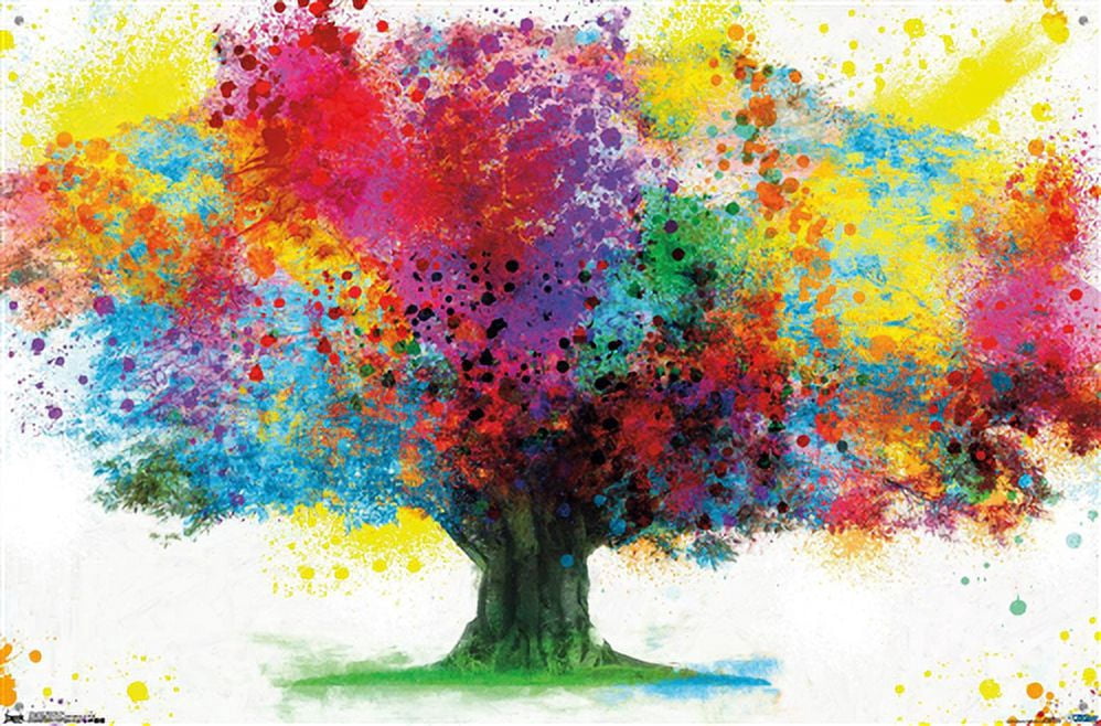 Color Bursting Tree Wall Poster with Push Pins, 22.375" x 34"