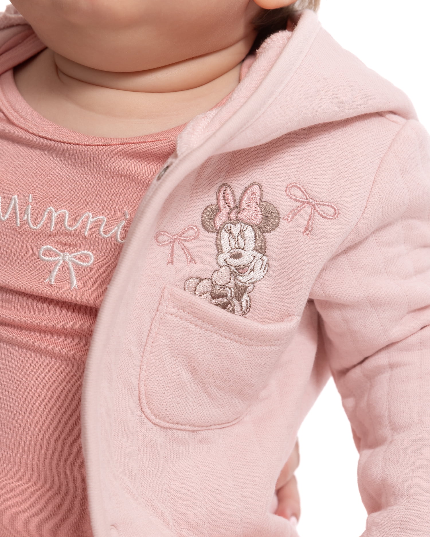 Disney Baby Wishes + Dreams Minnie Mouse Hooded Cardigan, Bodysuit and Pants Set, 3-Piece, Sizes 0/3M-18M