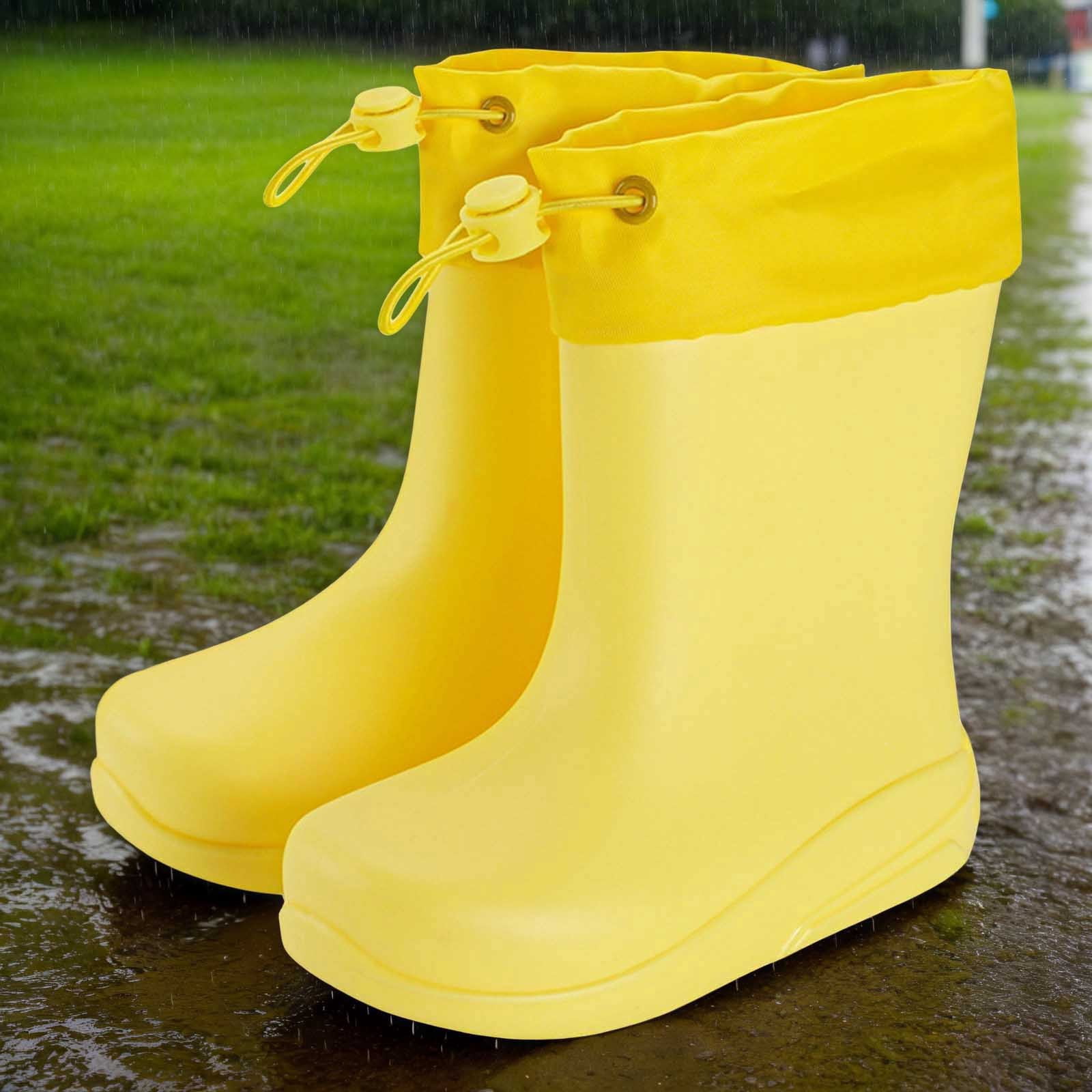 Gelikeya Rain Boots Toddler Waterproof Outdoor Wear Natural Rubber Boots Boys' Fashion (Yellow, Size 10-10.5 Years)