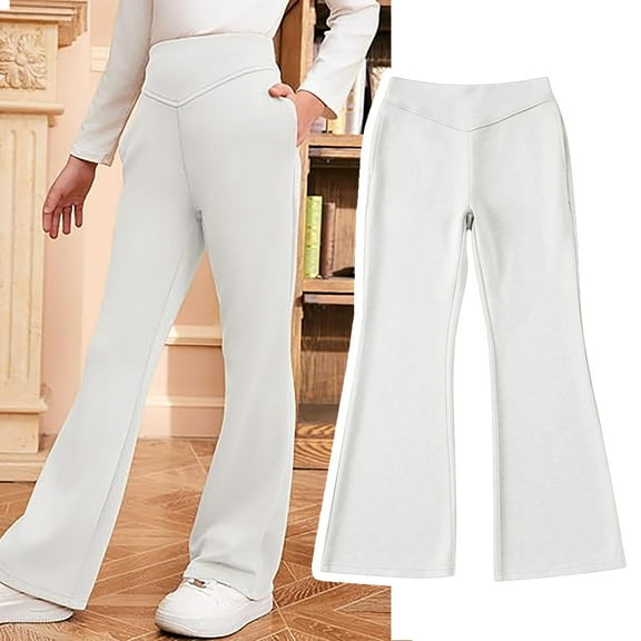 Girls Uniform Pants Skinny Pants Kids Dress Pants with Pockets Flare Leg Pants White Pants for Girls Back to School Outfits for Girls Kids Girls Clothes Size 5-6 Years