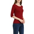 thumbnail image 5 of INSPIRE CHIC Women's Tops Elbow Sleeves Boat Neck Slim Fit Classic Tee Shirt XL Wine Red, 5 of 7