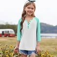 thumbnail image 4 of DxhmoneyHX 3/4 Sleeve T Shirts for Girls Dressy Casual V&nbsp;Neck Raglan Henley Shirt Spring Fall Fashion Tunic Tops Casual Lightweight Basic Tees Size 3 Years, 4 of 7