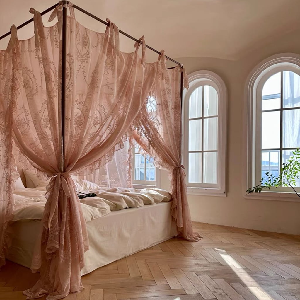 Elegant Lace Princess 4 Corner Post Mosquito Net Romantic for Girls Women Bed Curtain Canopy for Adults Wedding Bedroom Kids Rooms Decoration,Jade-2,Queen