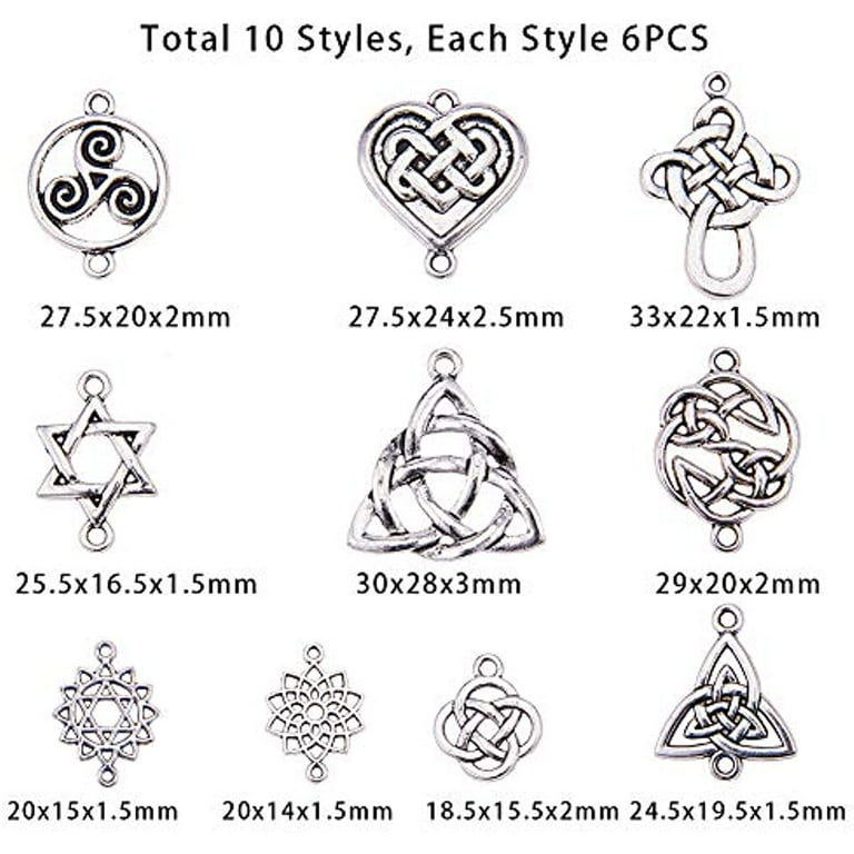 60pcs Celtic Knot Connect Charms Findings Antique Silver Irish Wiccan  Flower Good Luck Triangle Heart Love Knot Links Craft Supplies for DIY  Jewelry