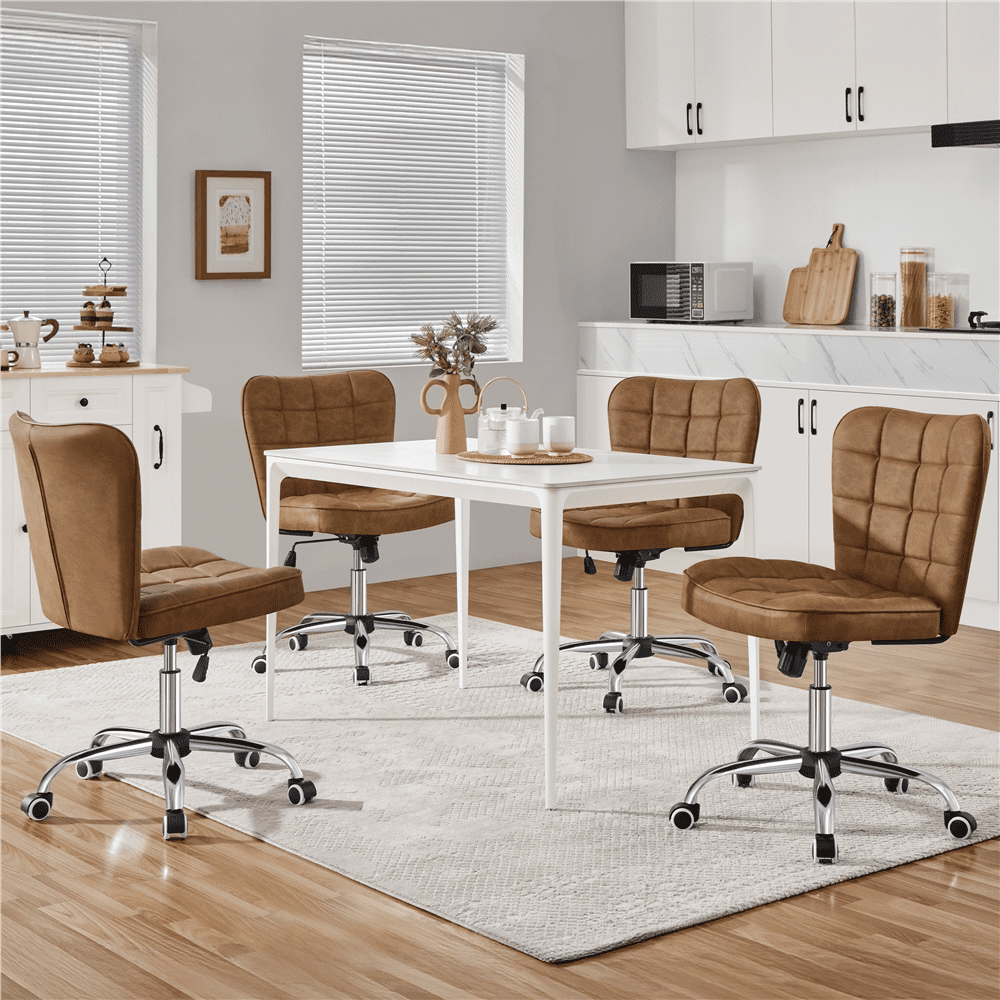 Alden Design Modern Tufted Armless Desk Chair with Chrome Finish Metal Base, Retro Brown