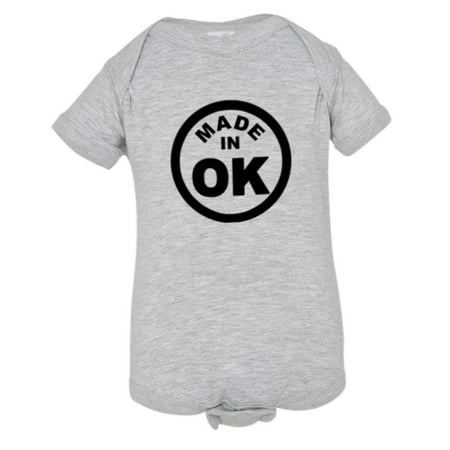 

PleaseMeTees™ Baby From Born Made In Oklahoma OK State Logo Label Onsie