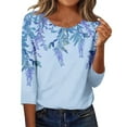thumbnail image 7 of Women's Graphic Printed T-shirts 3/4 Length Sleeve Tees Crew Neck Spring Fall Summer Tops with Buttons (S, Sky Blue 01), 7 of 7