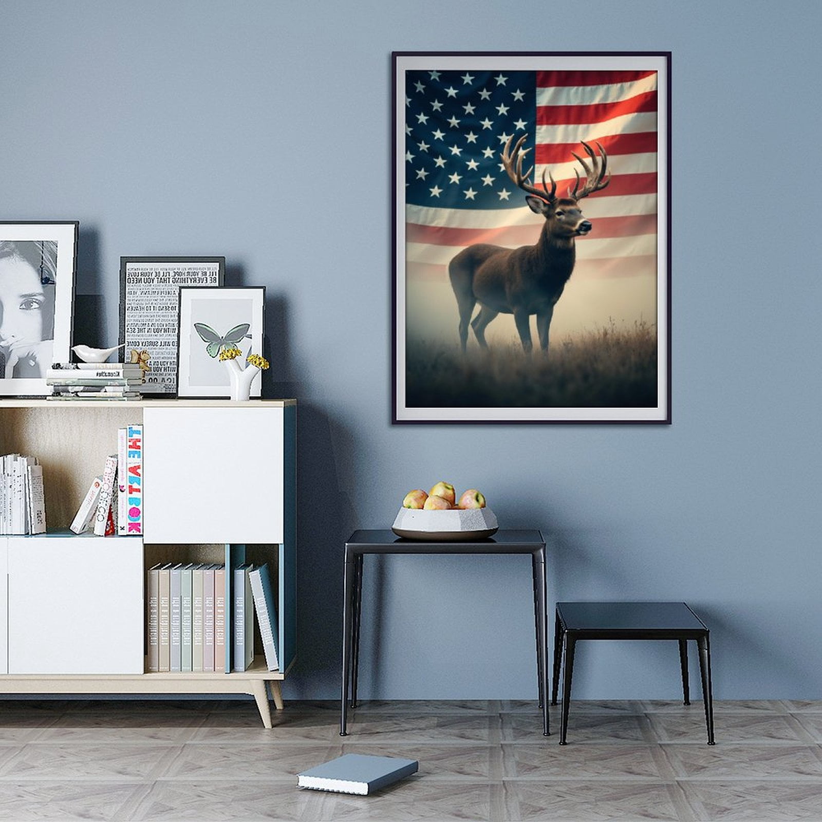 Diamond Art Kits for Adults - 5d Deer Majestic Against Flag Diamond Painting for Adults, Diamond Art for Adults Beginners, Diamond Painting Kits for Adults for Home Wall Decor