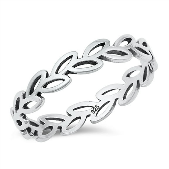 All in Stock Sterling Silver Cut Out Leaves Band Ring Size 6