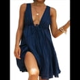 thumbnail image 3 of Minivestido Bohemio de Verano para Mujer, Sin Mangas, con Escote en V Profundo, con Vuelo Escalonado y Espalda Descubierta, Ideal para Salir de Vacaciones. Azul Marino XL, 3 of 10