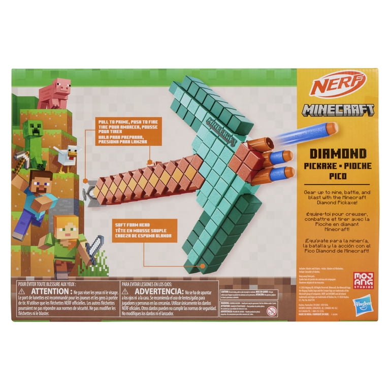 Nerf Minecraft Diamond Pickaxe Dart Blaster, 8 Elite Darts