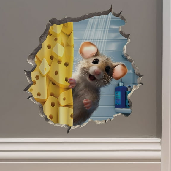 Shower Mouse in Mouse Hole Decal - Mouse Hole 3D Wall Sticker