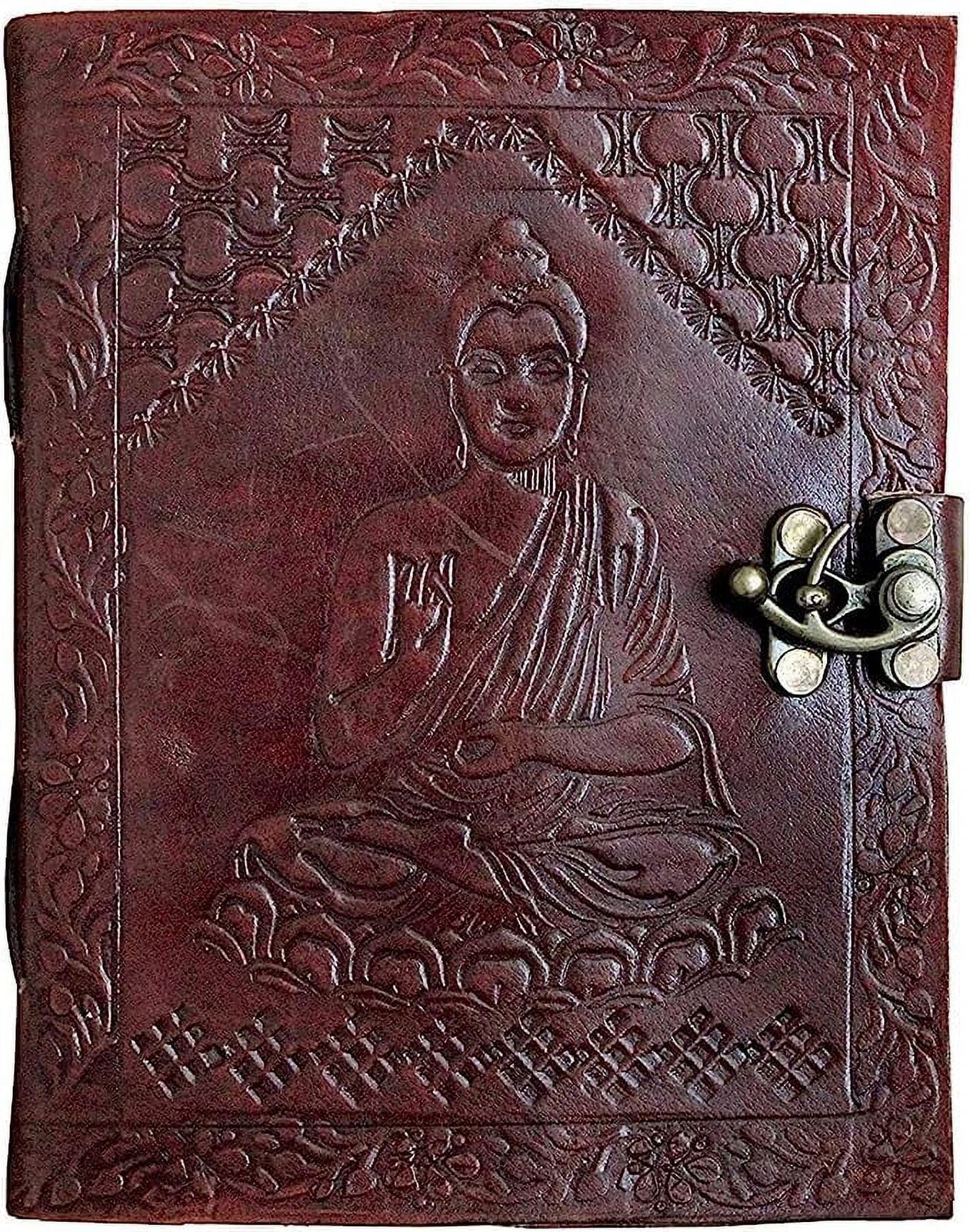 OVERDOSE Gautam Buddha Leather Journal With Brass C-Lock - Handmade Journal For Students, Office Bound Leather Journal for men & women | Sketchbook| Notebook Diary - 5 x 7 inches | 12 x 17 cm | A6
