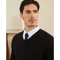 thumbnail image 4 of Kallspin Men's V Neck Sweater Cotton Relaxed Fit Long Sleeve Knit Lightweight Pullover(Black,4X-Large), 4 of 9