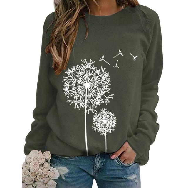 ZXZY Pull à Manches Longues Col Rond Imprimé Graphique Pissenlit Femme